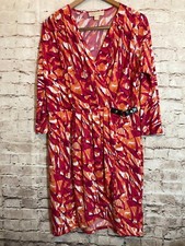 Michael Kors Dress Womens Large Pink Orange Fit & Flare Buckle Detail Stretch