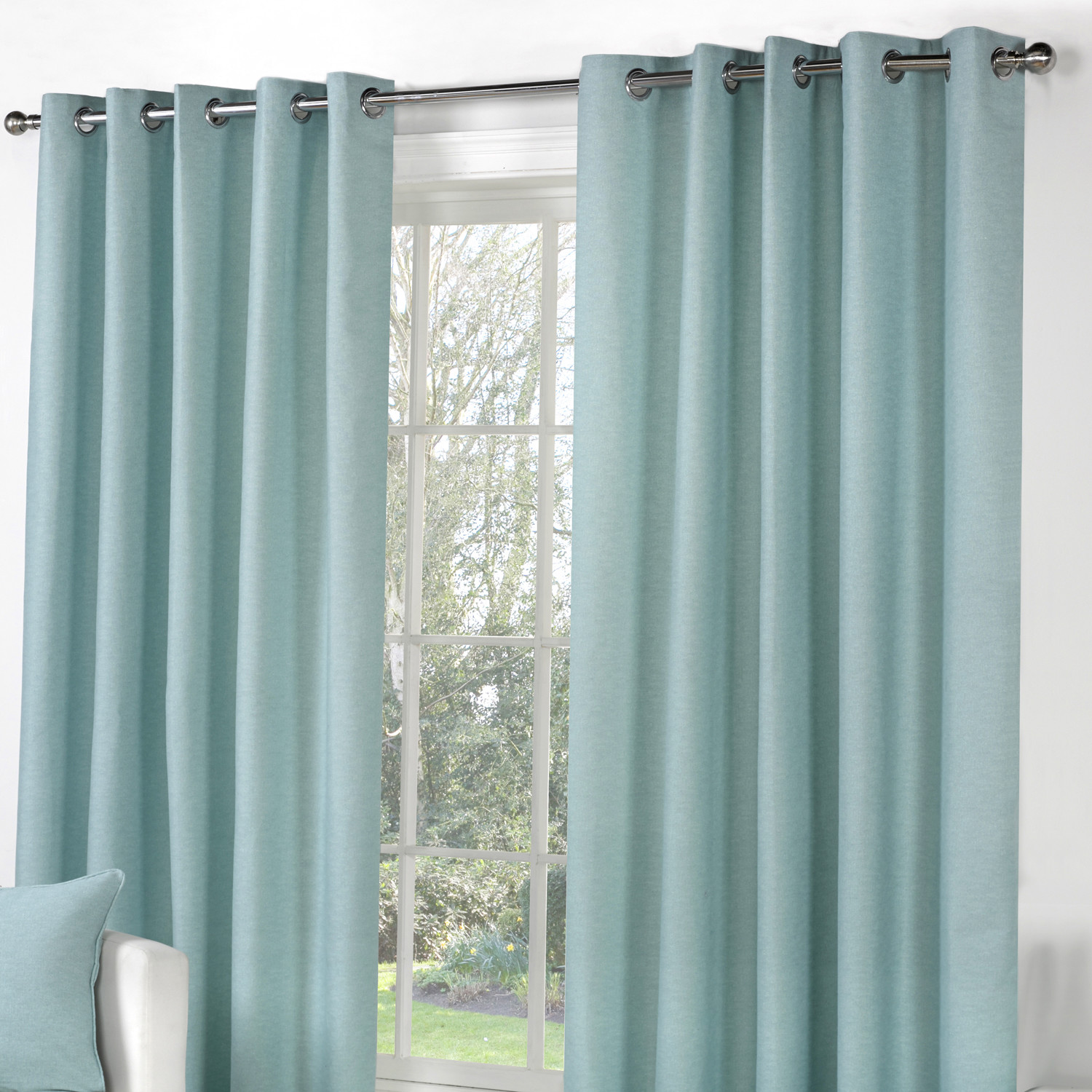 Fusion SORBONNE - Duck Egg Blue 100% Cotton Eyelet Curtains / Cushions - Picture 7 of 24