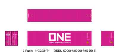 AURORA MINIATURES HO HCBONT1 40' Hi-Cube Dry Container 3-Pk ONE Magenta #1
