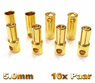 10 Paar 20 Stück 5mm Hochstrom Polymax 120A Goldkontaktstecker Stecker 5.0 5,0mm