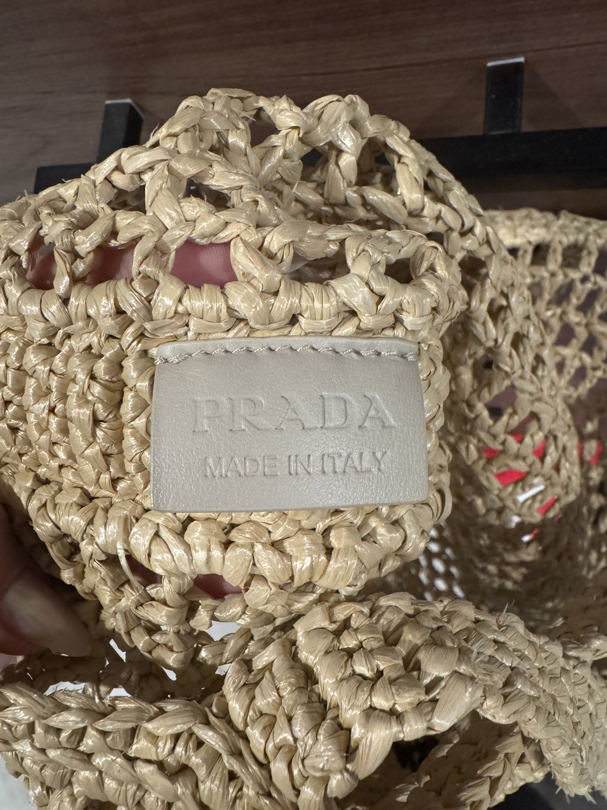 Authentic Prada Beige Raffia Triangle Logo Tote B… - image 3