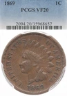 1869 1C PCGS VF20 Indian Head One Cent Penny