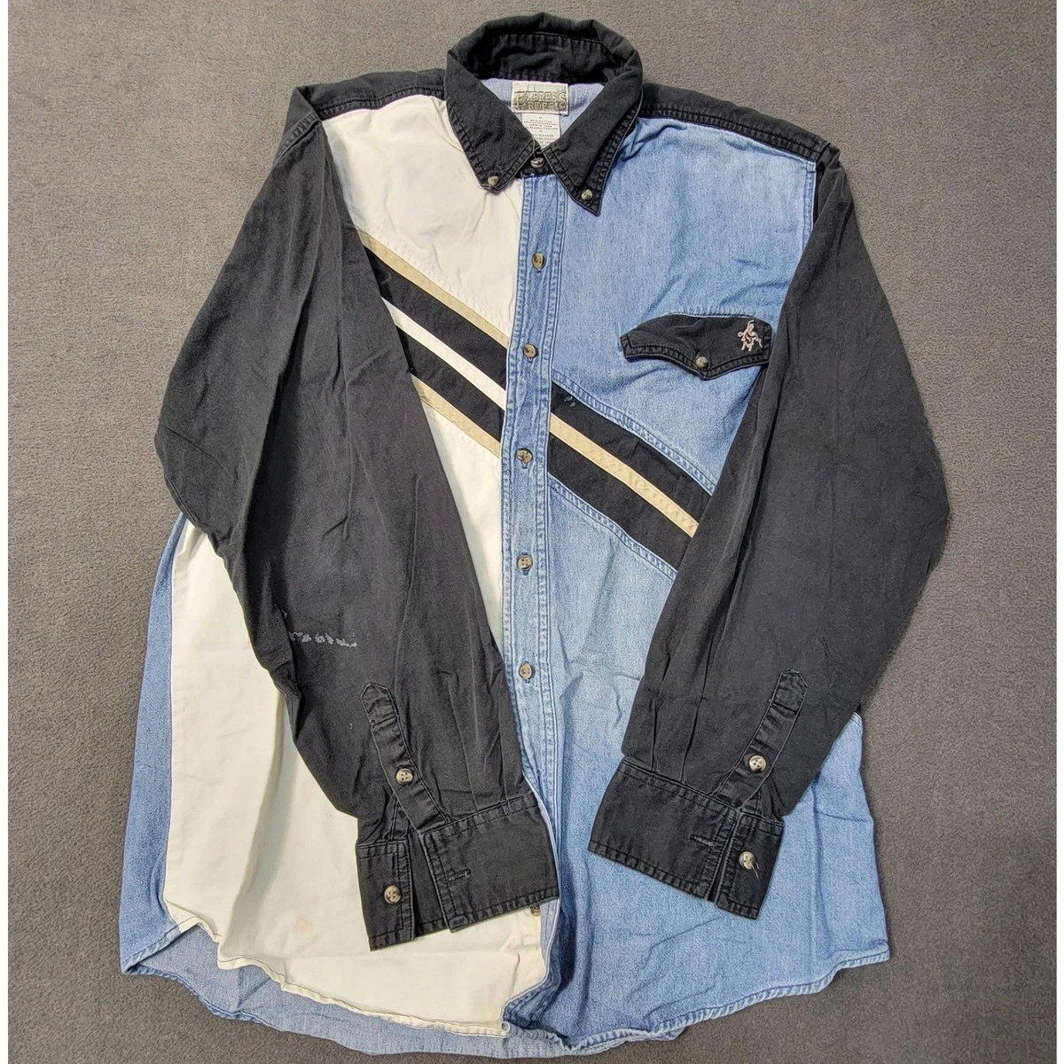 XL vintage Express Rider Western chemises bleu blanc beige plaid hommes perle snap cowboy chemise col boutonné - France
