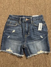 A98 NWT Old Navy Girls 8 Slouchy Straight HighRise Adjustable Waist Denim Shorts