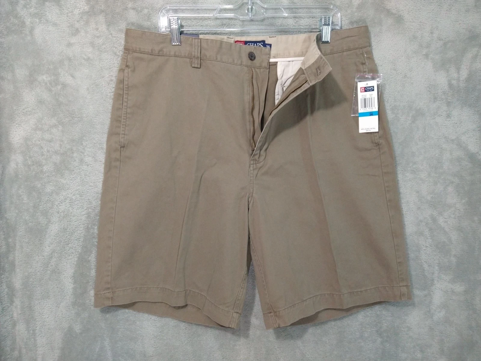 Chaps Shorts Mens 36 Beige Chino Bermuda Flat Front High Rise Cotton