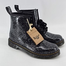 Dr Martens Youth 1460 Glitter Lace Up Black Boots Sz 5 NWT