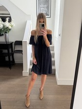 Scarlett Black Dress One Size Navy Off Shoulder Bardot Jersey Short Slv RRP £59