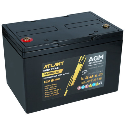 12V 80Ah Versorgungsbatterie ATLANT Deep Cycle AEV80-12 Elektroauto, Solaranlage