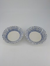 2 Vintage English Ironstone Blue White Delicate Rose Floral Pattern Cereal Bowls
