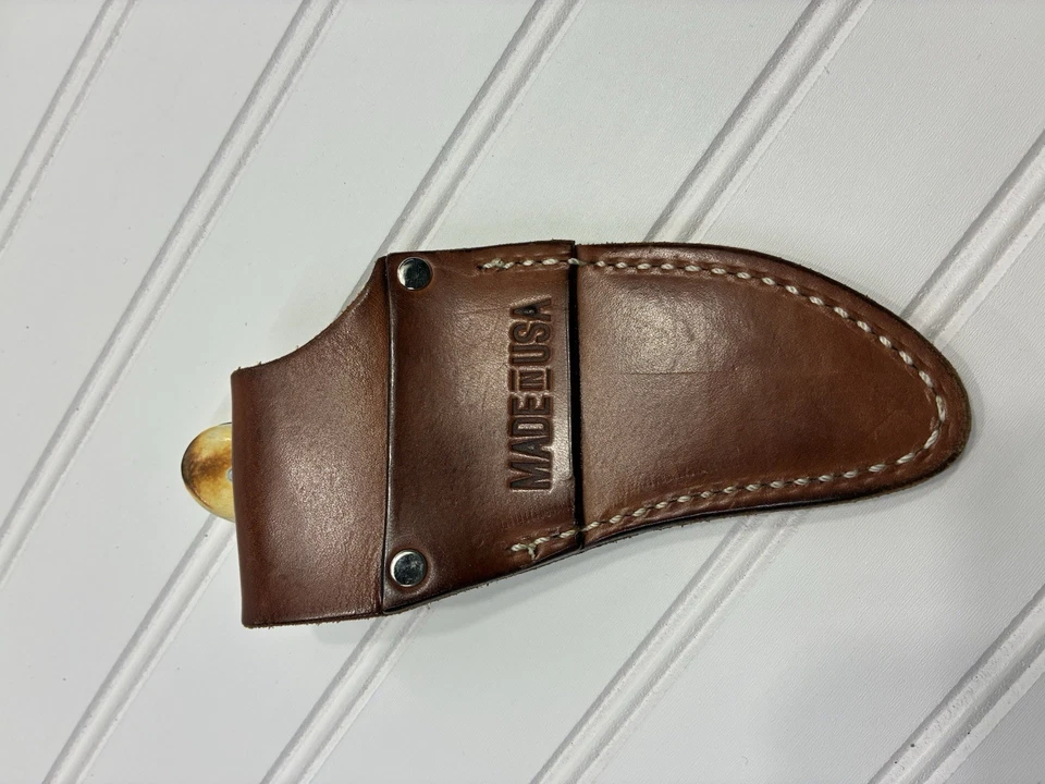 Whiteknuckler 固定刀片刀 D2 钢喇叭手柄美国带皮革鞘 — 第 2/4 张图片