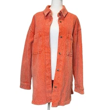 BDG Urban Outfitters Womens XS Neon Coral Corduroy Jacket Shirt Layering Grandma