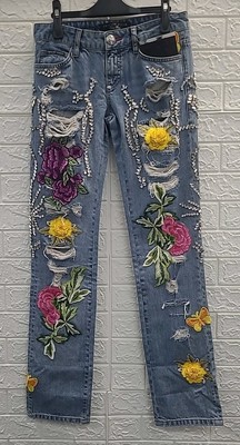 NEW Philipp Plein 'Fabulous' Straight Leg Embellished Jeans - Size 27