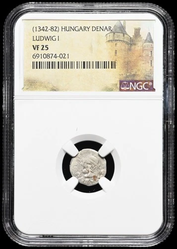 MEDIEVAL HUNGARY. Ludwig I, 1342-1382 AD. Silver Denar. Saracen, NGC VF25