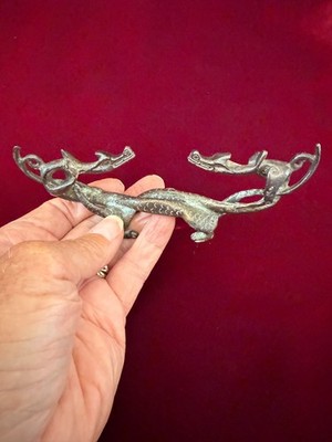 Bronze Sculpture Double Dragon Figure Paperweight, Brush Pen Rest Ships from USA