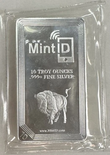 MINT D 10 OZ  .999+ PURE SILVER BUFFALO BAR, SEALED W/ SCAN NFC SECURITY CHIP!