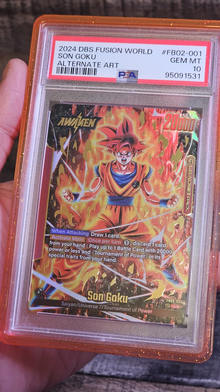 PSA 10 ~DBS Fusion World ☆ Blazing Aura FB02-001 Leader ☆ Alt Art ~ Son Goku 