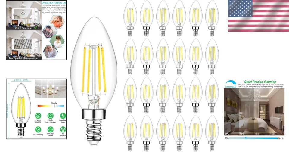 Dimmable E12 LED Candelabra Bulbs 24-Pack, 40W Equivalent - Image 2 of 4