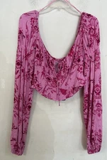 Urban Outfitters Cropped Blouse Shirt Pink Floral Print Size XL, NWOT