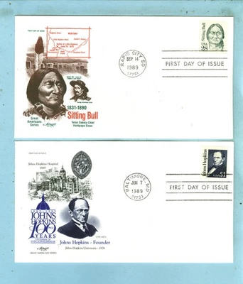 2 ARTMASTER FDC, "Sc 2183 Sitting Bull 28c & Sc 2194 John Hopkins 1 dollar" - Image 1 of 3