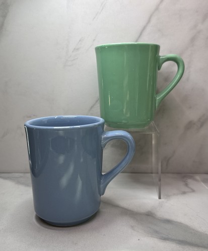 2 Vintage Homer Laughlin Restaurant Ware Coffee Mugs Spring Colors Blue & Green - Picture 1 of 6