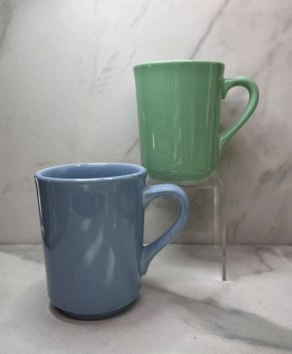 2 Vintage Homer Laughlin Restaurant Ware Coffee Mugs Spring Colors Blue & Green