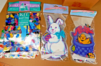 Vintage Easter Cello Cellophane Shaped Plastic Party Loot Bags Bags LOT Sealed