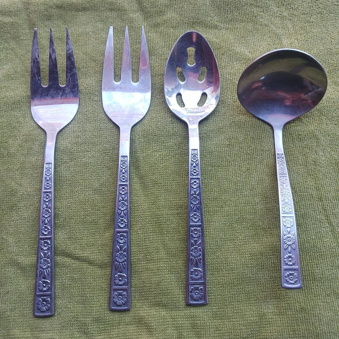 Serta Stainless By Imperial MCM floral Serving Set Of 4 2 Forks, Spoon , Ladle
