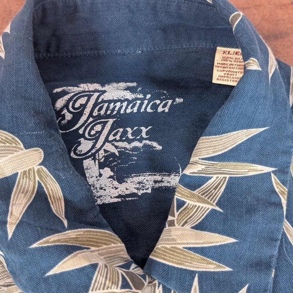 Jamaica Jaxx Silk Hawaiian Shirt Bamboo Print Tropical Vacation XL - Image 2 of 4