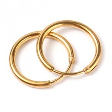 Gold Plated Stainless Steel Hoop Earrings 20mm Dia. 2 mm thick