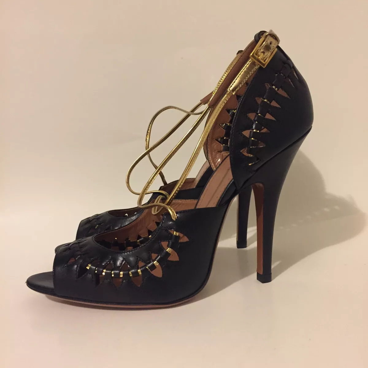 Azzedine Alaia Strappy Gold & Black Leather Pumps NEW 40 | eBay