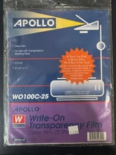 Apollo CLEAR FILM 8.5" x 11"   WO100C-F25 WRITE ON FILM  25 SHEETS