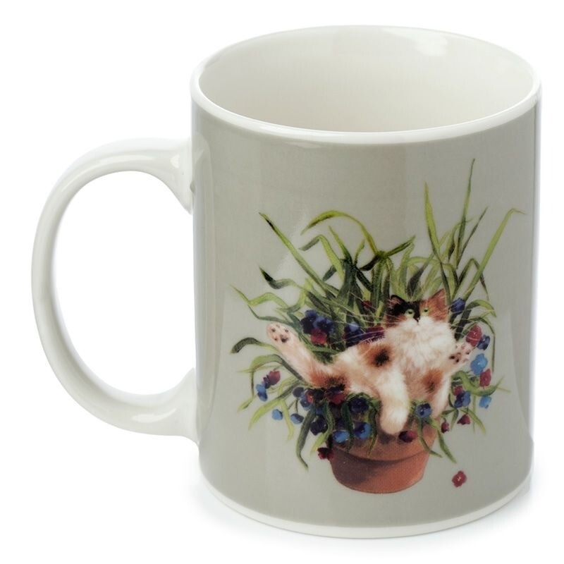 Mug Cat in a Plant Pot Fine China 9.5 CM Gift Tableware Home Decor Boxed