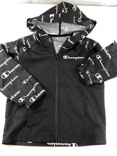 Champion Windbreaker Jacket Kids Size 4 Black Script Unlined Zip Front Boys