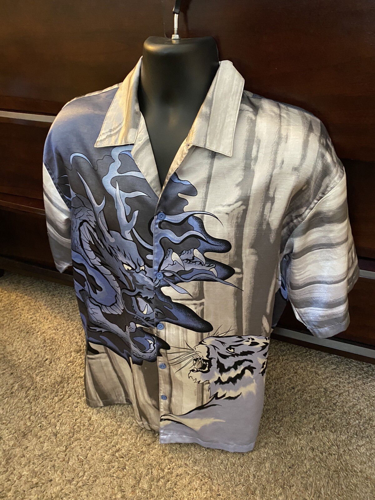 Bar Code Dragon Tiger Button Front Shirt Size Med… - image 2