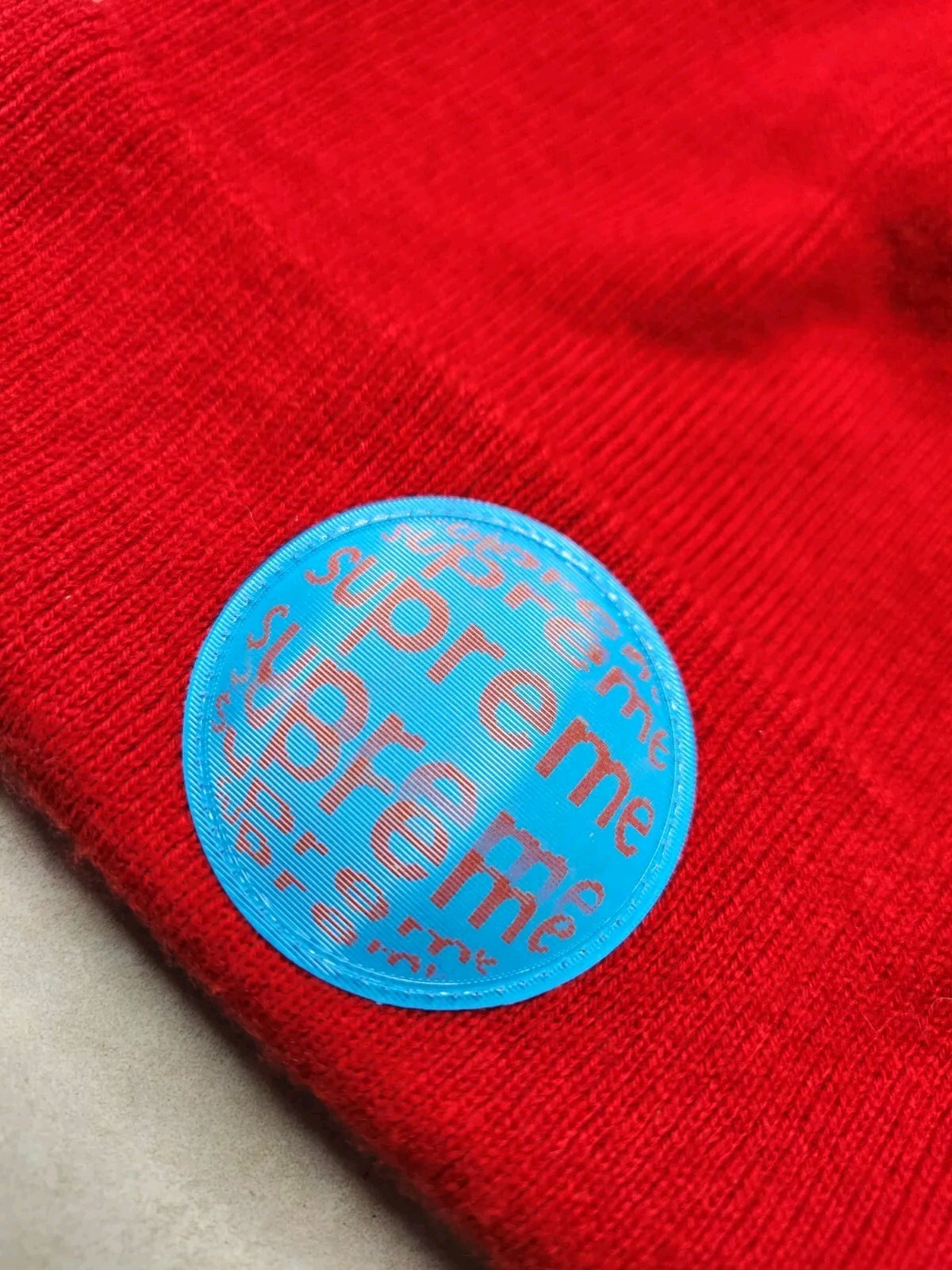 Authentic Supreme Red Lenticular Patch Beanie Red… - image 2