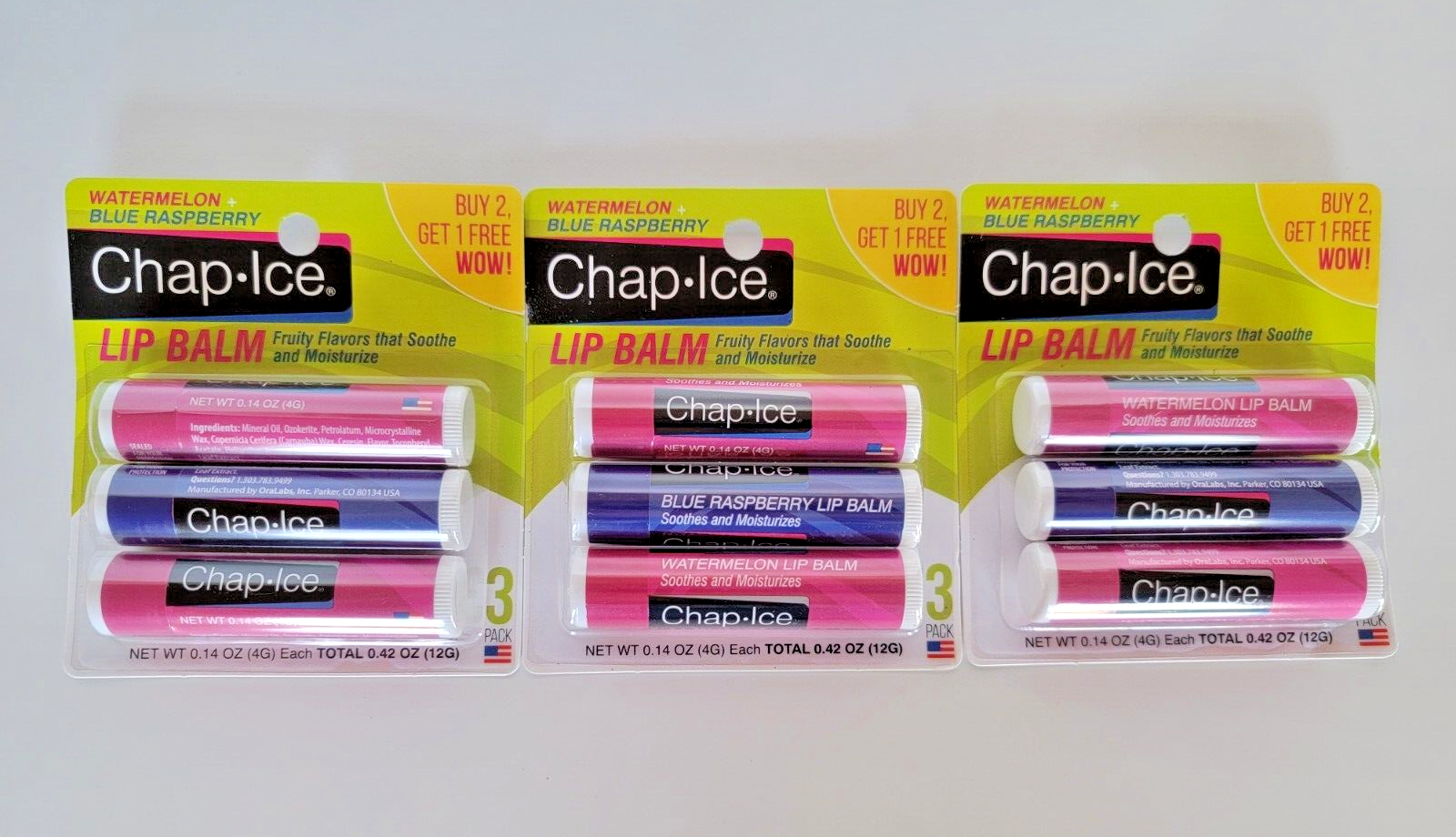 9 Count OraLabs Chap Ice Lip Balm Watermelon & Blue Raspberry New eBay