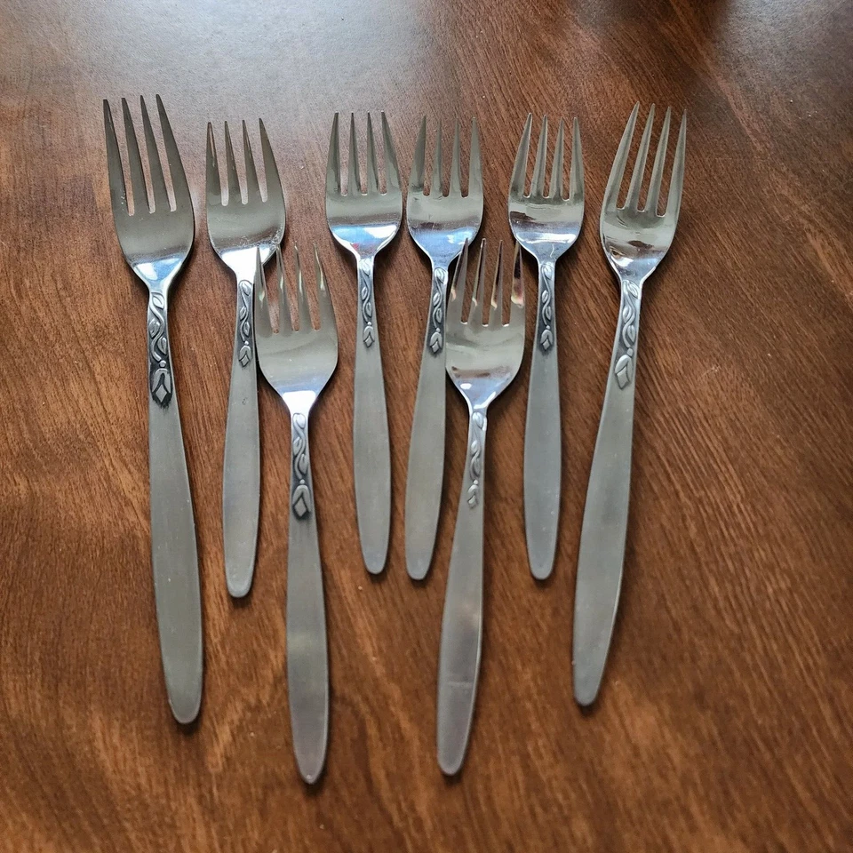 8 pc FORK lot AMEFA Stainless Holland TULIP Time 2 Dinner + 6 Salad/Dessert - Image 3 of 4