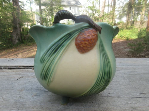 Roseville Pinecone Freesia Double Handled Footed Vase 458F-5" Signed Original