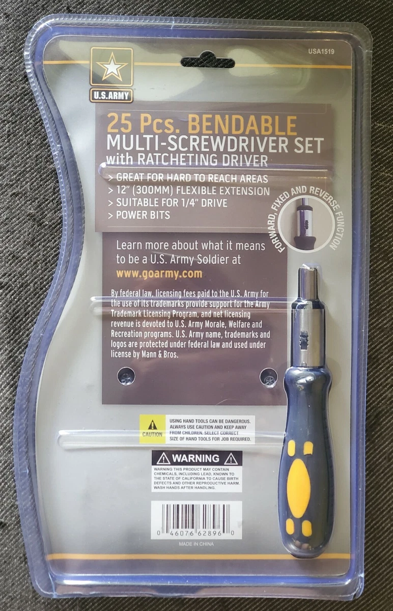 U.S.ARMY Bendable Multi Screwdriver 25 pcs. Set With Ratcheting