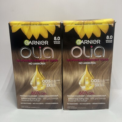 2 Boxes: Garnier Olia Permanent Hair Color *#8.0 Medium Blonde* R7P6a