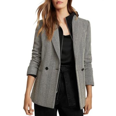 Reiss Taite Herringbone Blazer Gray White Women's Size New With Tags 