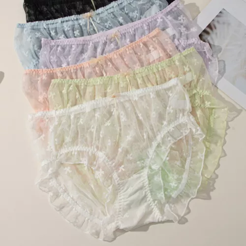 Plus Size Lady Lace Mesh Ruffle Brief Panties Underwears Stretchy Lingeries Sexy