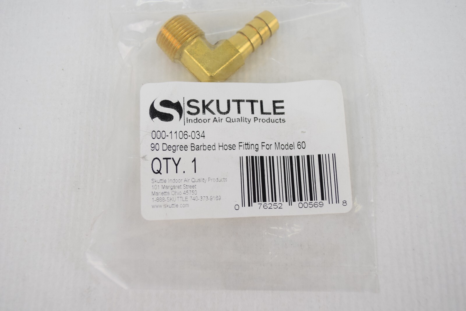 Skuttle 000-1106-034 90 Degree Barbed Hose Fitting 3/8" Barb Male 3/8" NPT