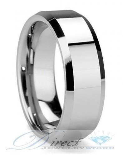 8mm High Polish Beveled Edges Tungsten Carbide Ring Wedding Band Size 7 to 14.5 - Picture 1 of 1