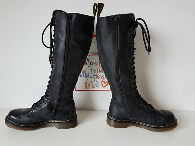 Dr Doc Martens 20 eye hole 1b60 tall knee high black zip boots UK