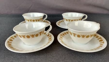 Corelle by Corning  Butterfly  Gold 6 oz Cups and Saucers - Set of 4  -  Vintage