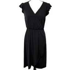 Womens Faux Wrap Midi Dress Ruffle Sleeve Belted Tulip Skirt Rom Com Midi Dress
