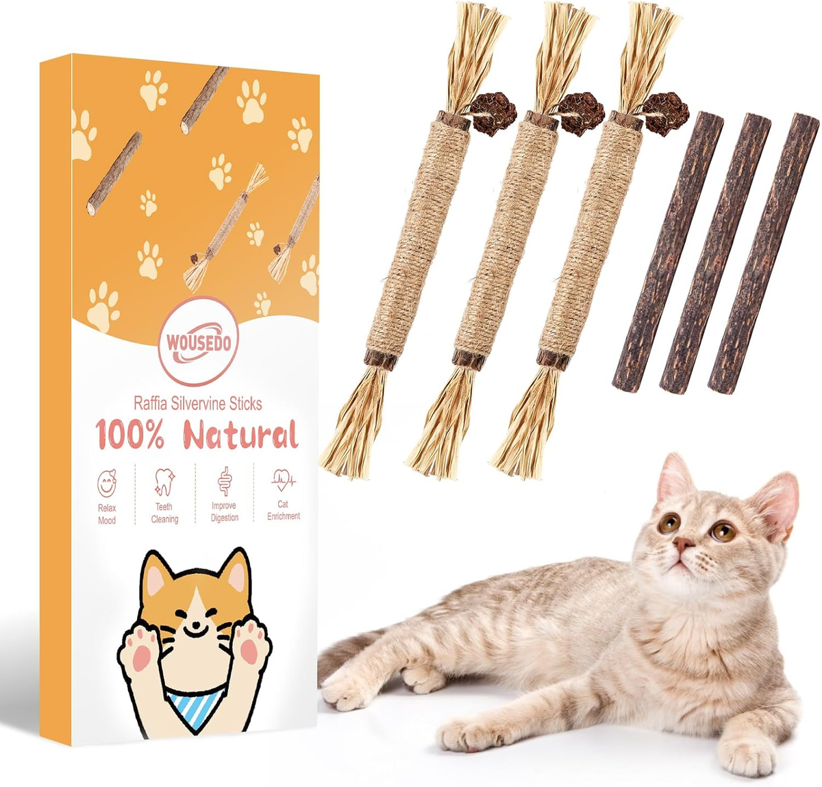 6 Pack Silvervine Sticks Cat Toy, Natural Chew Stick for Dental