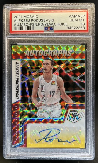 2020-21 Mosaic Aleksej Pokusevski Rookie Auto Fusion Red Yellow #RA-ALP PSA 10