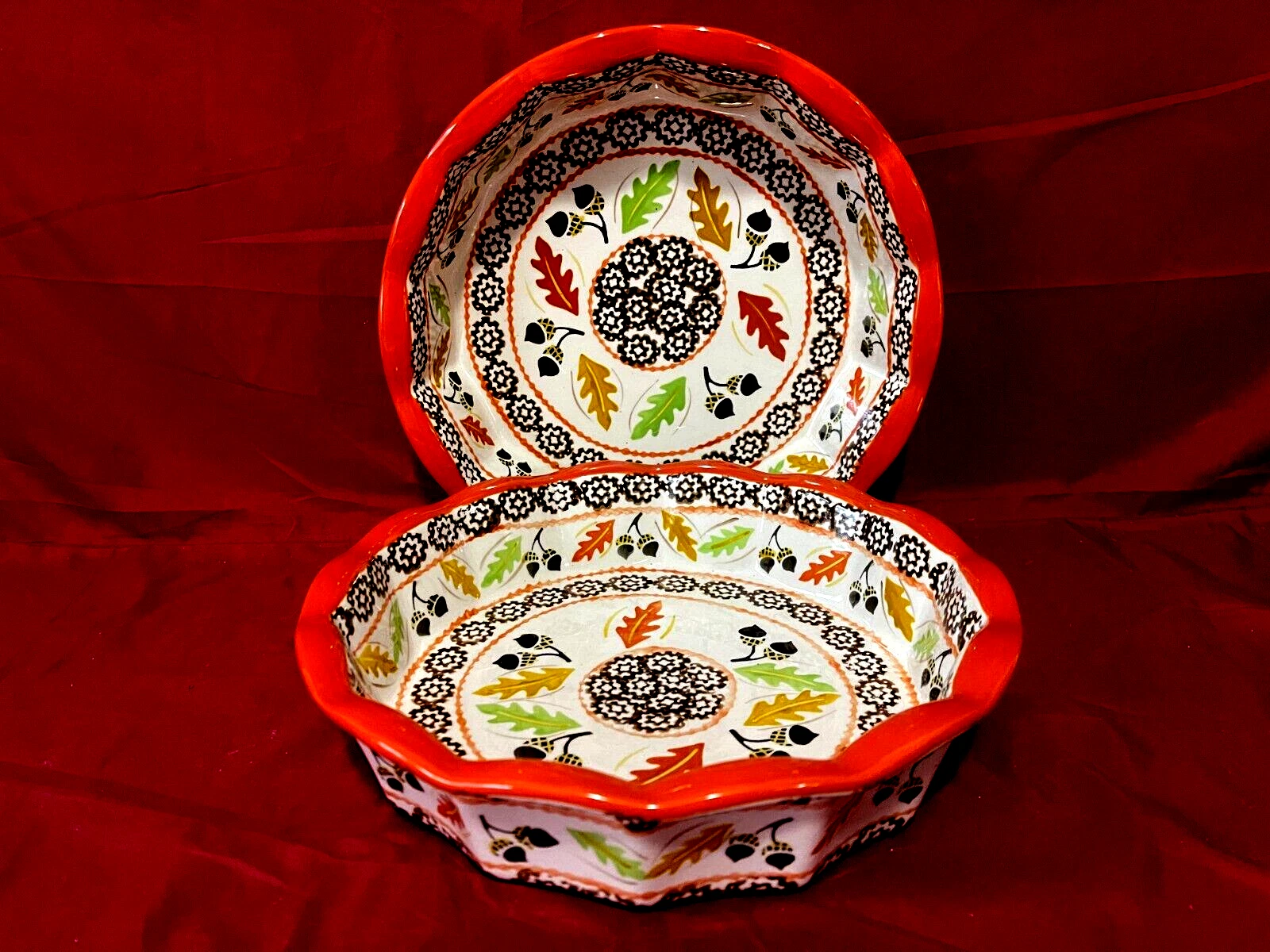 Temptations Old World Autumn Acorn 10" Quiche/Pie Baking Dishes (Set Of 2)